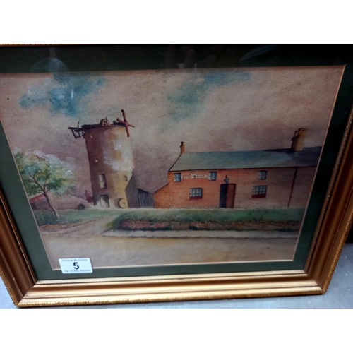 5 - A watercolour of a derelict windmill next to a John Smart building