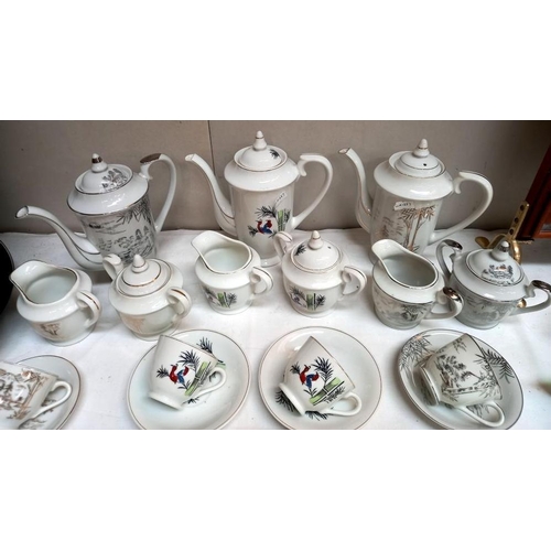 6 - 2 x 15 piece Chinese coffee sets, plus an extra coffee pot, milk jug and sugar bowl