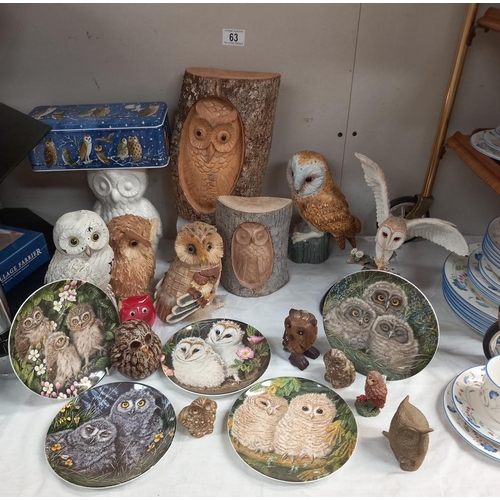 63 - A quantity of owl related items including Wedgwood plates