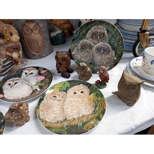 63 - A quantity of owl related items including Wedgwood plates