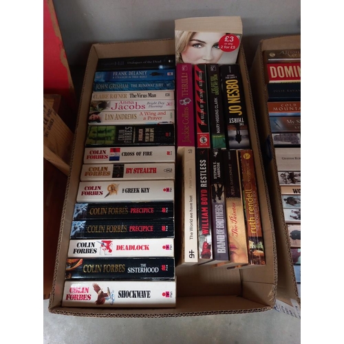 64 - 3 boxes of good paperback books including Colin Forbes, Ruth Rendell, Jo Nesbo etc