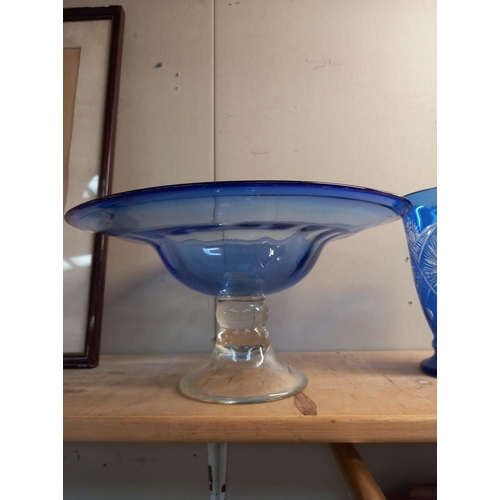 65 - A large blue bowl and an overlaid blue vase. COLLECT ONLY