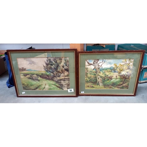 66 - 2 vintage oak framed watercolours of the countryside