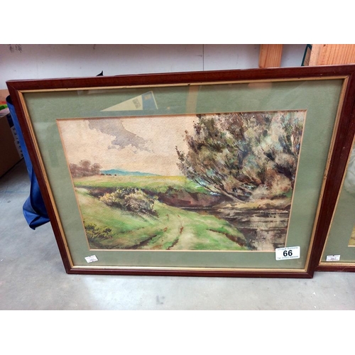 66 - 2 vintage oak framed watercolours of the countryside