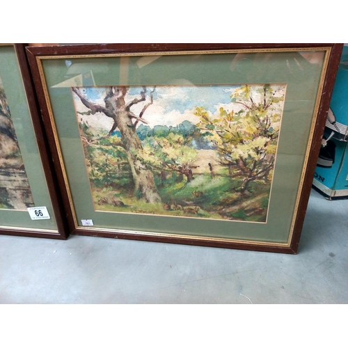 66 - 2 vintage oak framed watercolours of the countryside