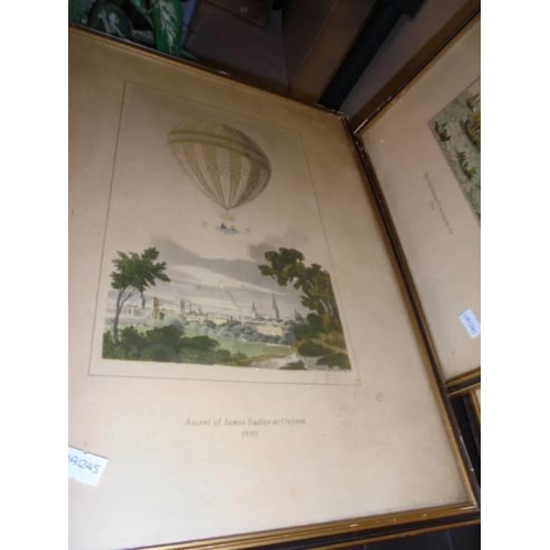 502 - Six framed and glazed German prints featuring hot air balloons dated 1785-1817. COLLECT ONLY.