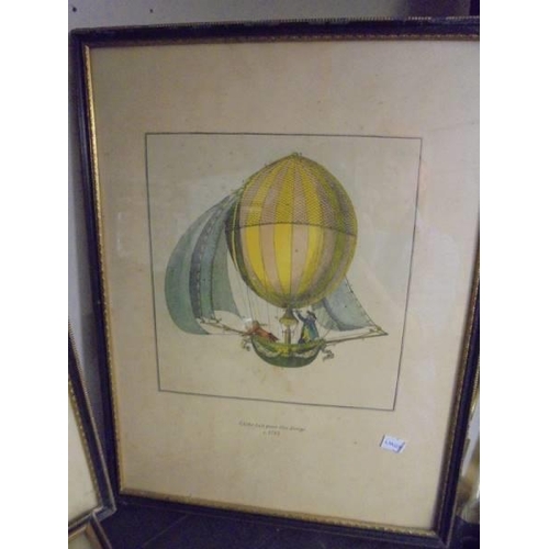 502 - Six framed and glazed German prints featuring hot air balloons dated 1785-1817. COLLECT ONLY.