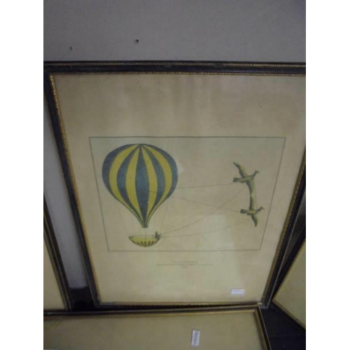 502 - Six framed and glazed German prints featuring hot air balloons dated 1785-1817. COLLECT ONLY.