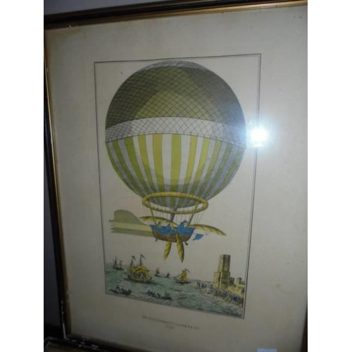 502 - Six framed and glazed German prints featuring hot air balloons dated 1785-1817. COLLECT ONLY.