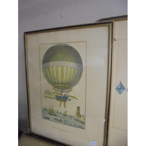 502 - Six framed and glazed German prints featuring hot air balloons dated 1785-1817. COLLECT ONLY.