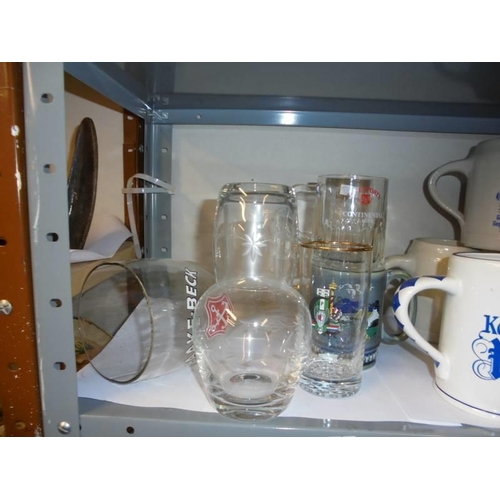 520 - A mixed lot of tankards, carafe and other brewery related items, COLLECT ONLY.