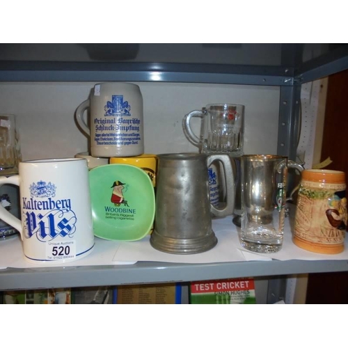 520 - A mixed lot of tankards, carafe and other brewery related items, COLLECT ONLY.