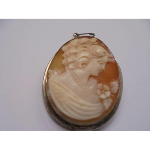 1096 - Two shell cameo female profile brooches.