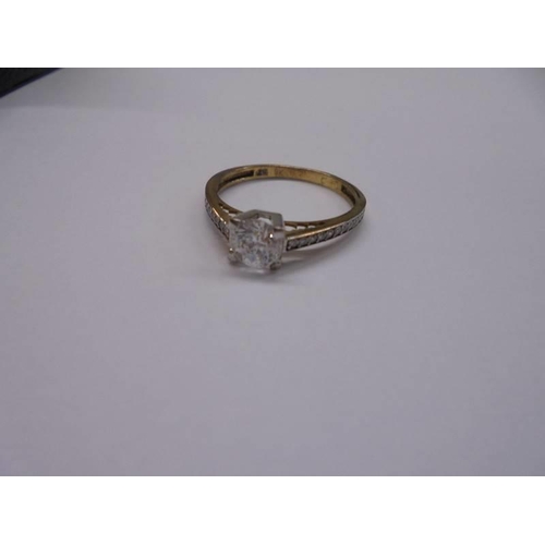 1107 - A 9ct gold ring set white stone, size N half, 1.7 grams.