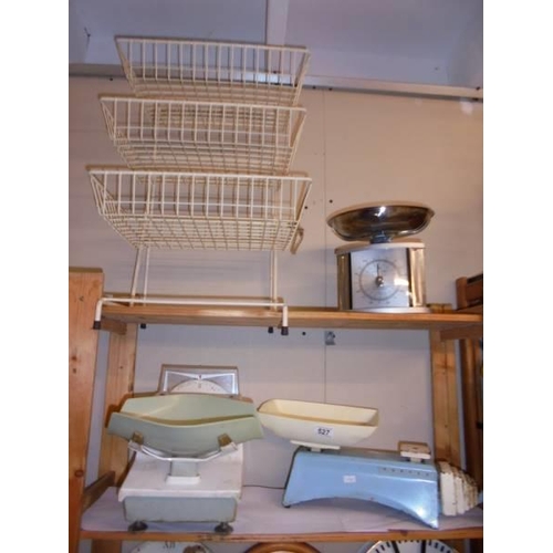 527 - Three set of kitchen scales and a vegetable rack, COLLECT ONLY.