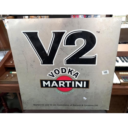 102 - A vintage V2 vodka martini metal sign 61cm x 61cm COLLECT ONLY