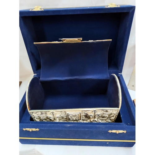 104 - A cased ornate silver plated jewellery casket hand made in Jordan (middle East)