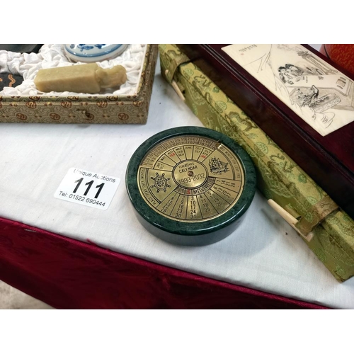 111 - A calligraphy set, Chinese boxes and other collectable items