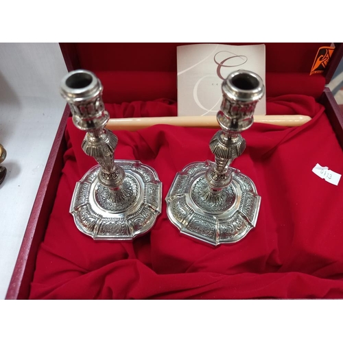 118 - A boxed Royal Selangor pewter pair of taper stick candlesticks