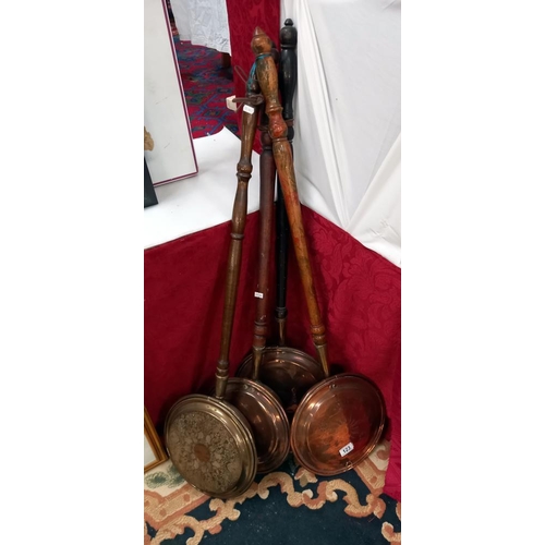 123 - 3 Victorian copper warming pans and one other COLLECT ONLY