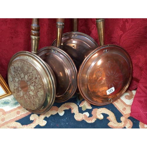 123 - 3 Victorian copper warming pans and one other COLLECT ONLY