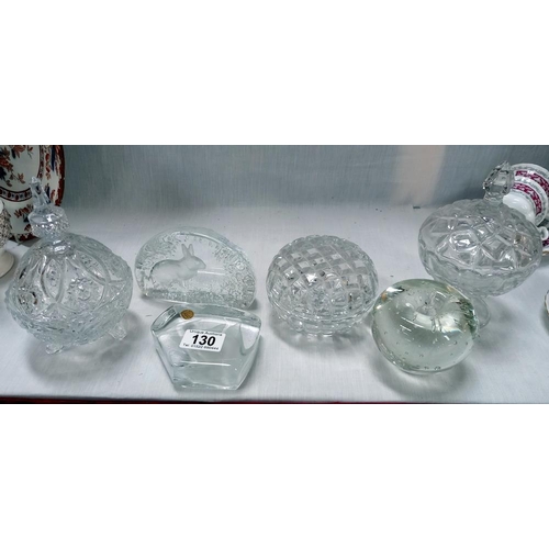 130 - French crystal glass paperweight and other glassware