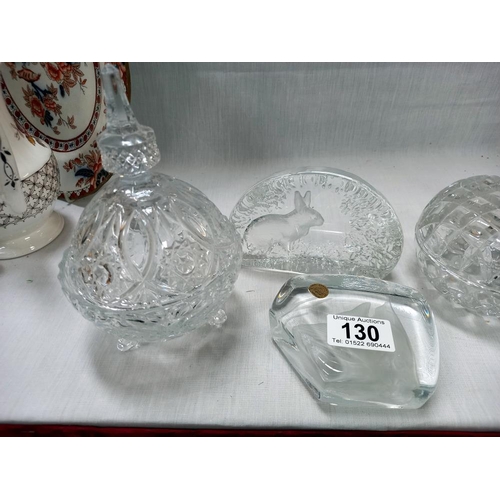 130 - French crystal glass paperweight and other glassware