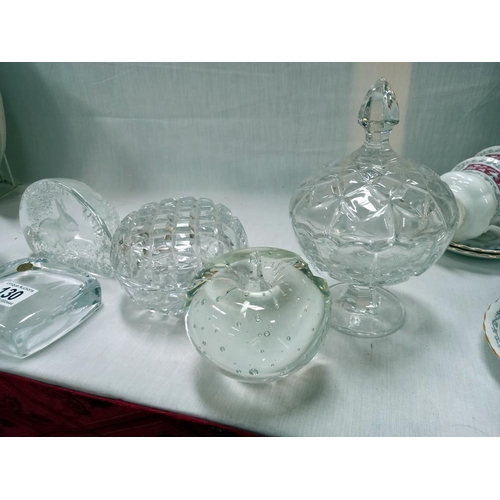 130 - French crystal glass paperweight and other glassware