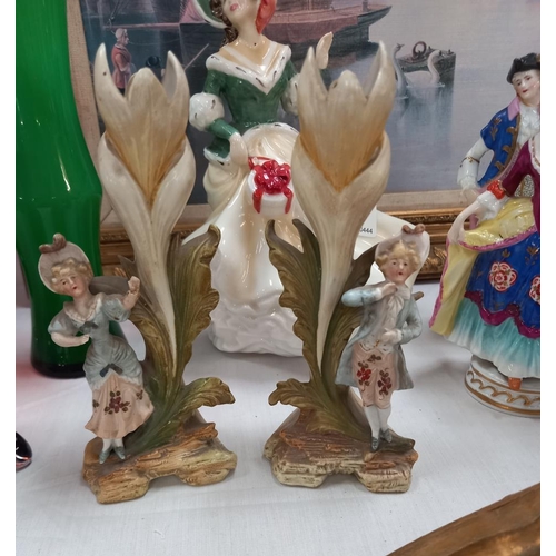 137 - Royal Doulton HN4422 Classic Christmas day 2002, a pair of 19c continental bisque figure spill vases... 