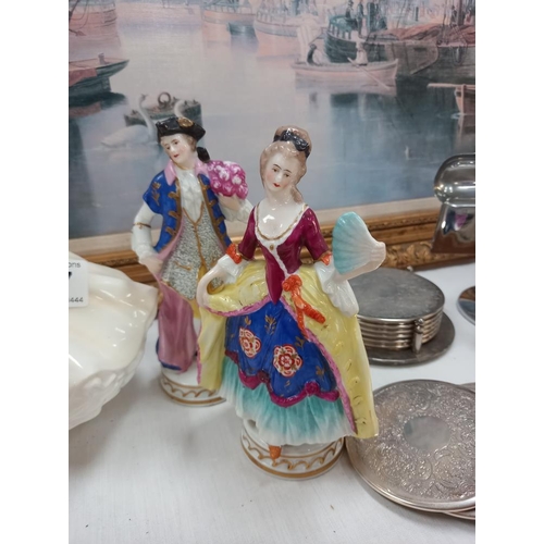 137 - Royal Doulton HN4422 Classic Christmas day 2002, a pair of 19c continental bisque figure spill vases... 