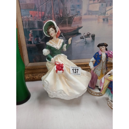 137 - Royal Doulton HN4422 Classic Christmas day 2002, a pair of 19c continental bisque figure spill vases... 