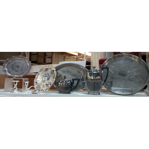 99 - A selection of silver plate items including trays, water jugs etc COLLECT ONLY