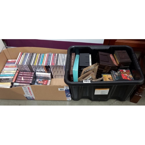 884 - 2 boxes of CD's & cassette tapes, mostly easy & a few pop etc. COLLECT ONLY