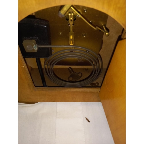 179 - A 1930's oak mantle clock, no pendulum and a bowl made of teak from HMS Spartiate