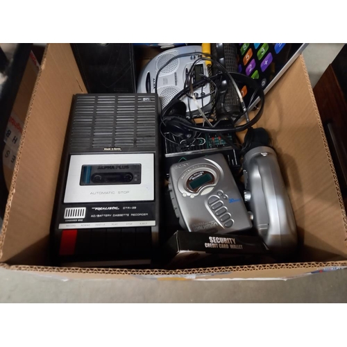 199 - A good mixed lot including Realistic tape recorder, air compressor, torches Sony personal tape playe... 