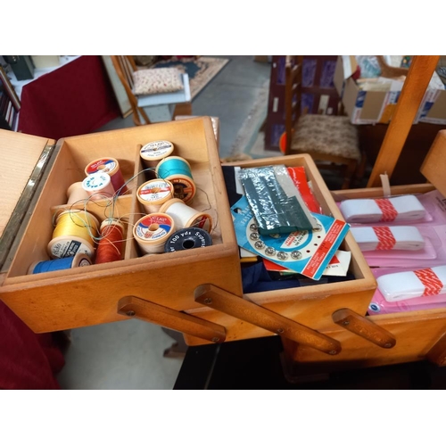 207 - A vintage concertina sewing box and contents etc