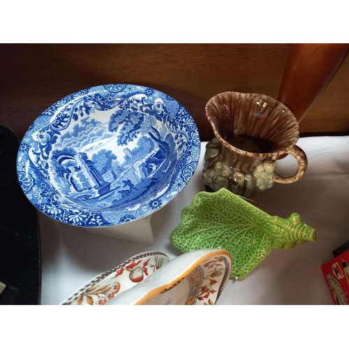 222 - A Wedgwood mug, blue and white bowl, vintage cheese dish etc