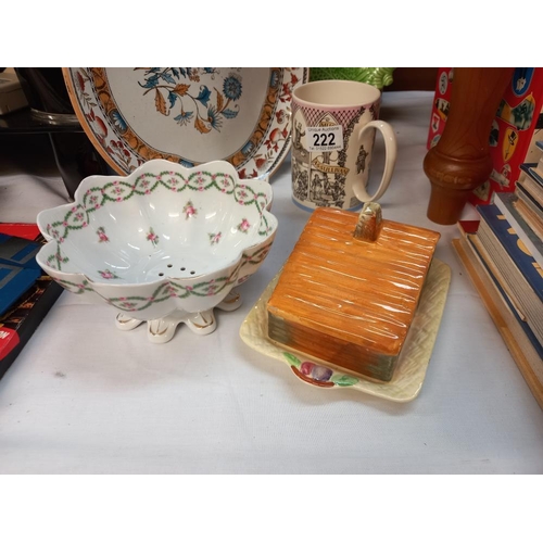 222 - A Wedgwood mug, blue and white bowl, vintage cheese dish etc