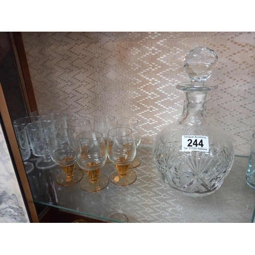 244 - A glass decanter & a good lot of assorted drinking glasses in 8's, 6's & 4's. COLLECT ONLY