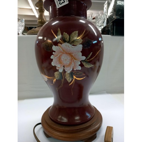 1153 - A hand painted ceramic table lamp base, 43cm