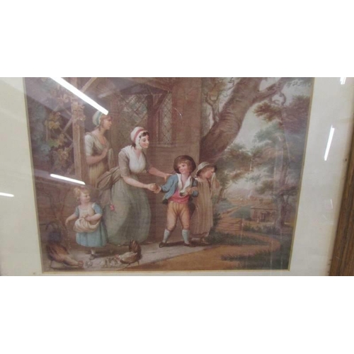 593 - A framed and glazed print entitled 'Going to School' by Charles Turner after Maria Spilsbury.