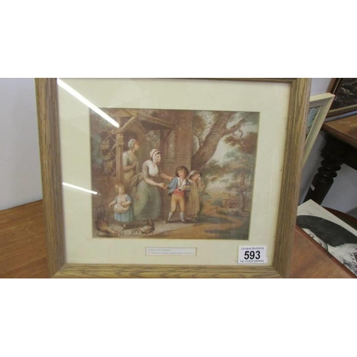 593 - A framed and glazed print entitled 'Going to School' by Charles Turner after Maria Spilsbury.