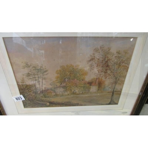 603 - A framed and glazed watercolour rural scene, COLLECT ONLY.