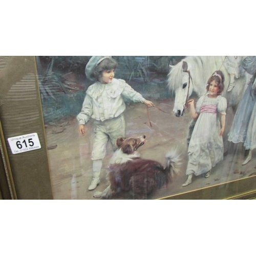 615 - A framed and glazed Pear's style print featuring children with a dog and a horse, COLLECT ONLY.