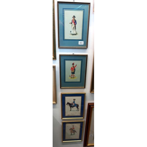 613 - A set of four framed and glazed military uniform prints, COLLECT ONLY.