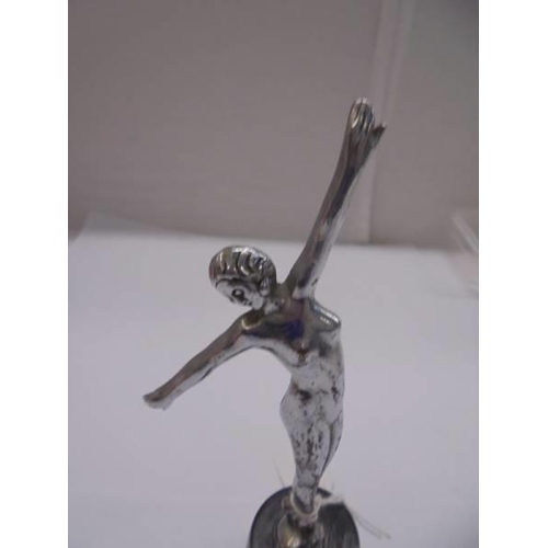 1100Y - An art deco chrome plated brass figure on a marble base, total height 19cm, figure height 14.75 cm.