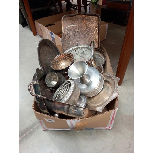 248 - A box of metalware including silver plate, pewter etc