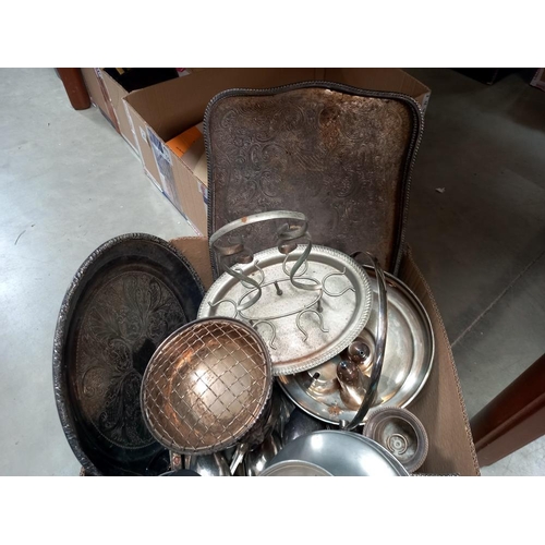 248 - A box of metalware including silver plate, pewter etc