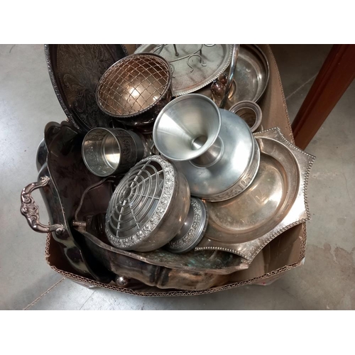 248 - A box of metalware including silver plate, pewter etc