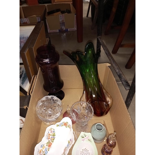 281 - An art glass vase and other glassware etc including an Aynsley dish, Spilsby pottery vase, Egyptian ... 